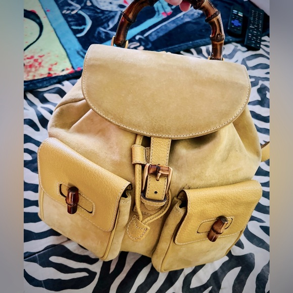 GUCCI GOLDENROD SUEDE & LEATHER DETAILED BACKPACK / LARGE SZ - Picture 1 of 15